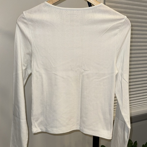 American Eagle Long Sleeve Pointelle Knit Tee - Picture 4 of 7